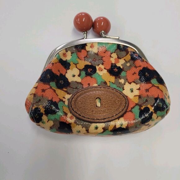 Fossil Key Per Kiss Lock Small Coin Purse poppy Floral Multicolor NWOT - Picture 1 of 6
